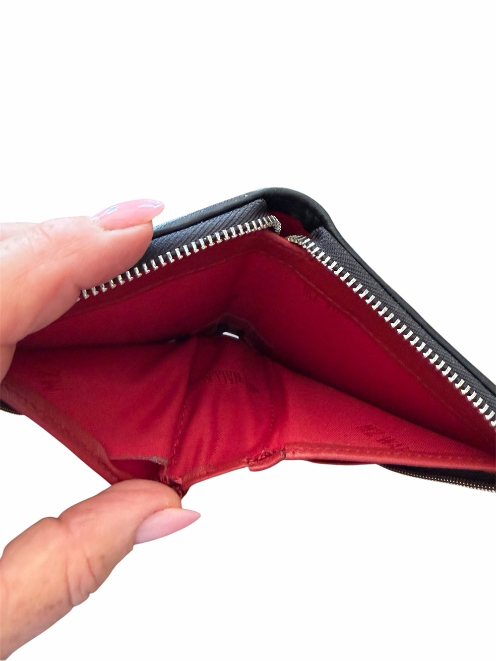 MZ Wallace Crosby Quilted & Leather Zip Wallet in Black with Red Trim Accents - Picture 5 of 8